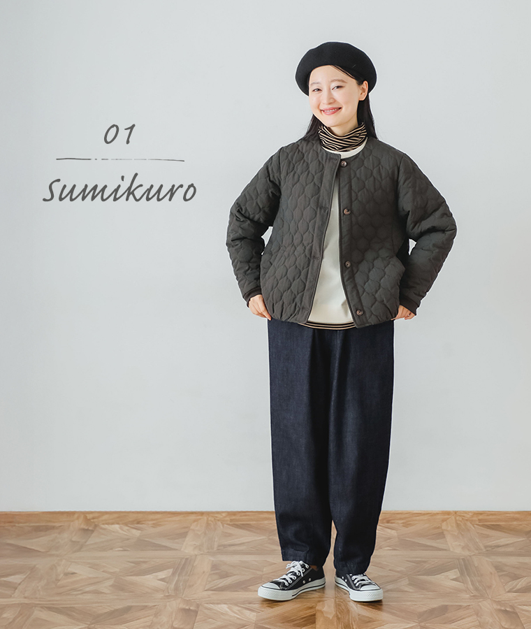 【 no jean 】ナイロンタスラン薄中綿ジャケット スミクロ