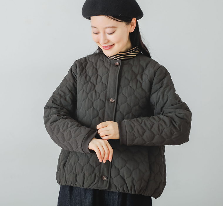 【 no jean 】ナイロンタスラン薄中綿ジャケット スミクロ アウター寄り