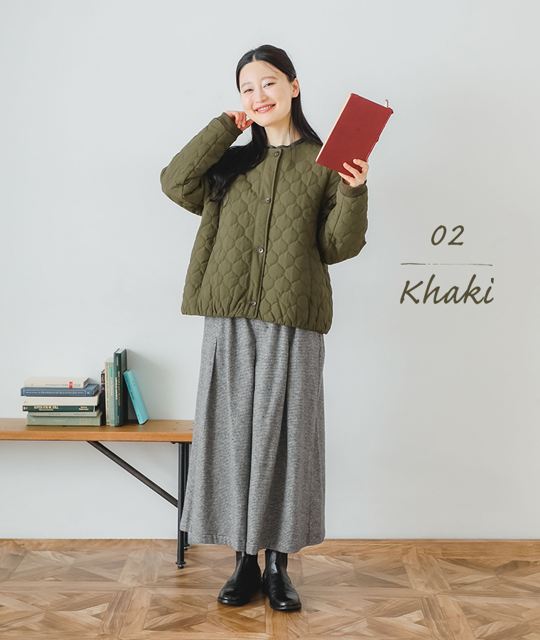 【 no jean 】ナイロンタスラン薄中綿ジャケット カーキ