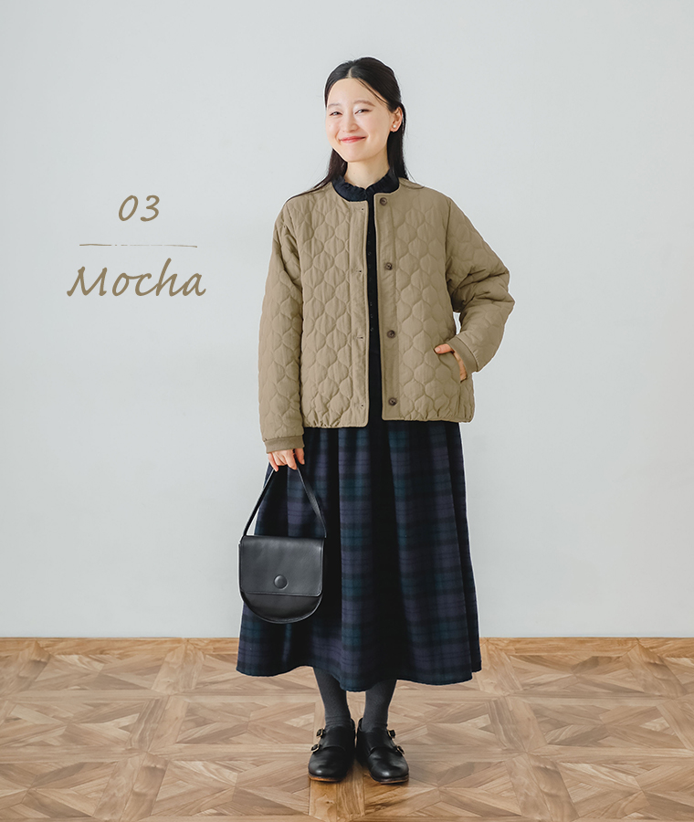 【 no jean 】ナイロンタスラン薄中綿ジャケット モカ