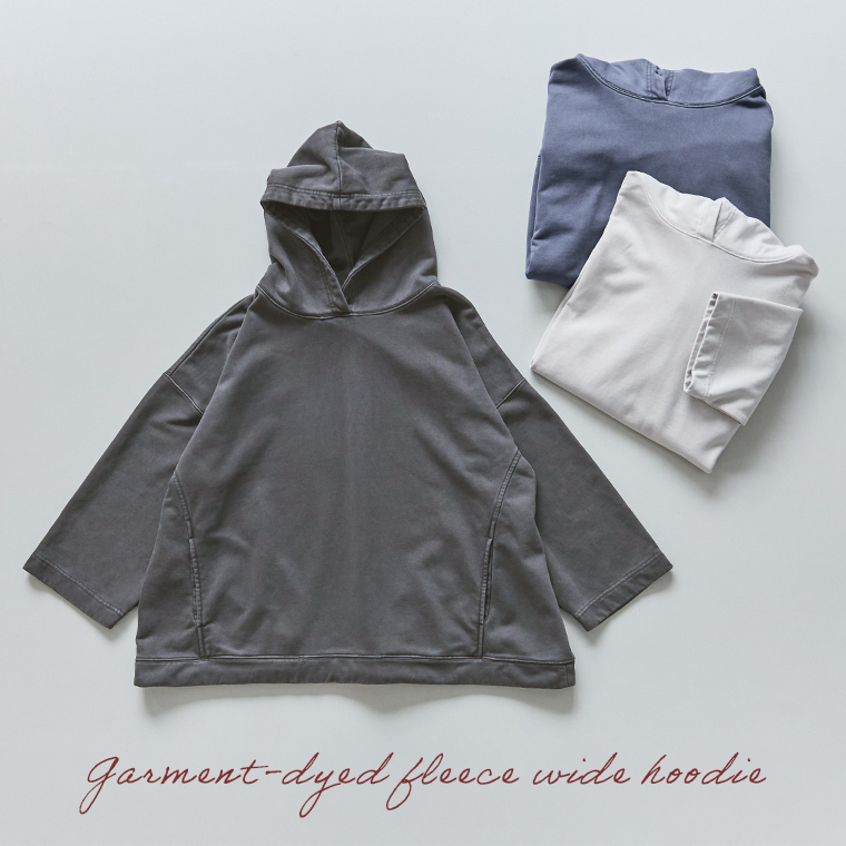 &yarn 裏毛ガーメントダイ加工ワイドフーディの置き画像