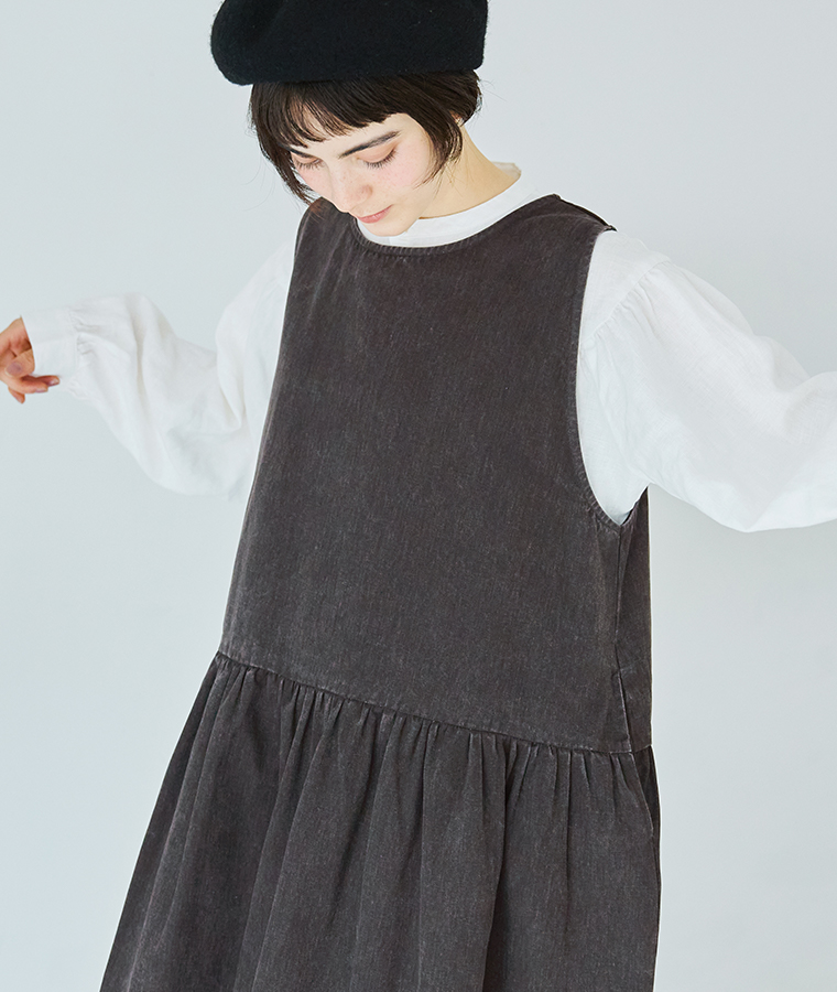 LUPILIEN by natulan アンティークツイルジャンパースカート チャコールのアームホール