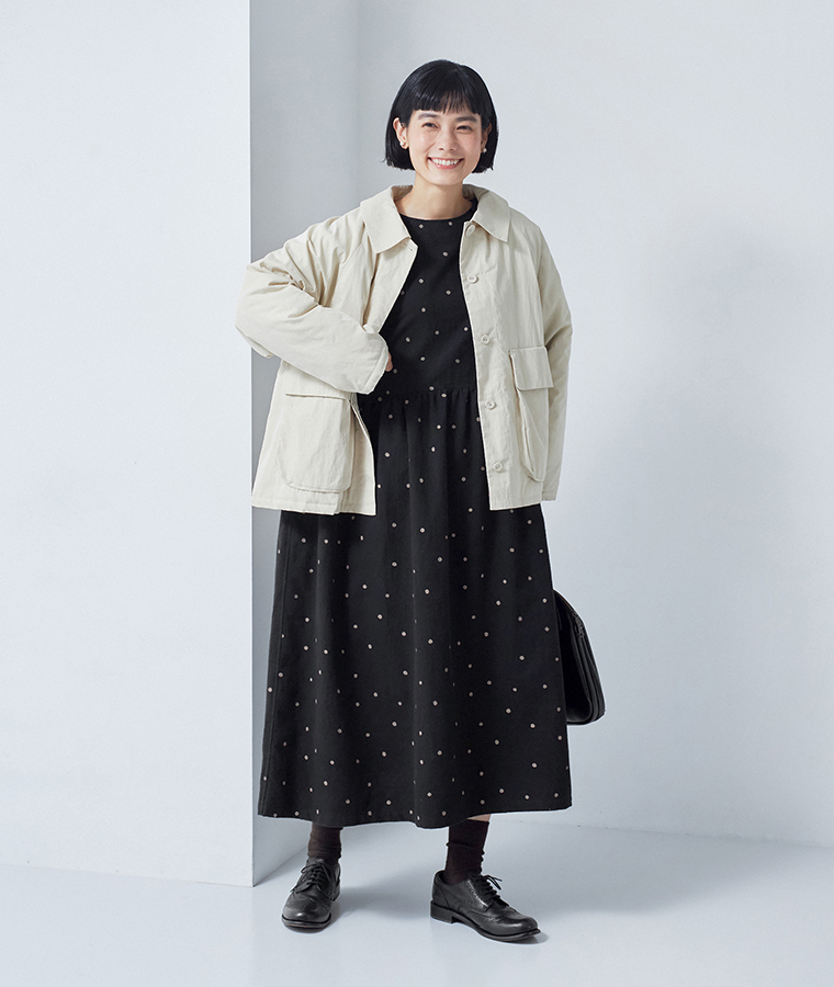 【 D*g*y 】コットン起毛くずれドットワンピース style01 ポケット寄り