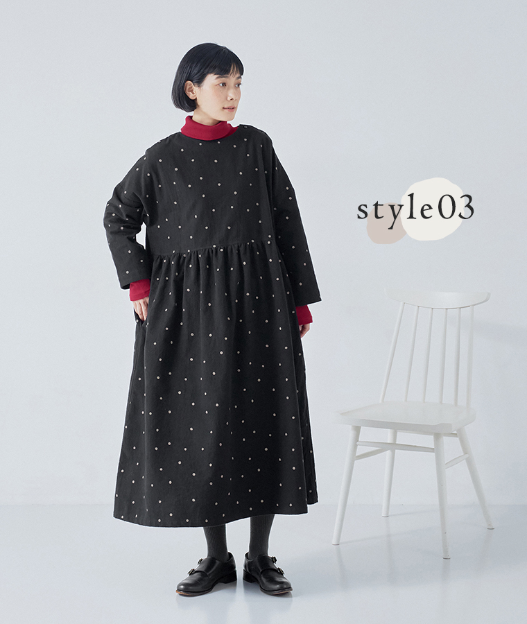 【 D*g*y 】コットン起毛くずれドットワンピース style03