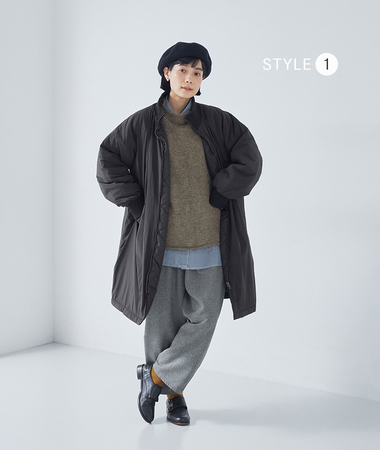 LUPILIEN by natulan  ナイロン中綿リブカラーコート　ブラックの着こなし