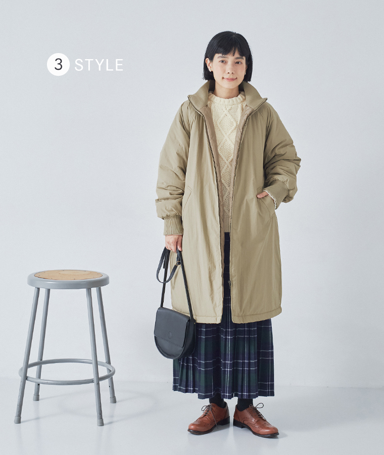 LUPILIEN by natulan  ナイロン中綿リブカラーコート　ベージュの着こなし
