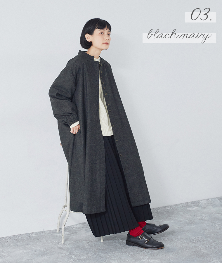 08Mab 別注ウールツイードロングコート ブラック