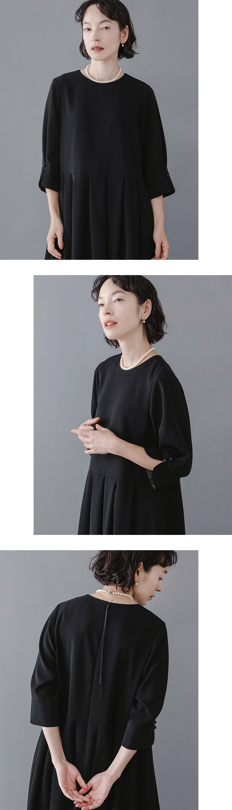 Luuna miu【ブラックフォーマル】大切な日のジャケット＆ワンピースセットのワンピースネックラインとウエスト切り替え