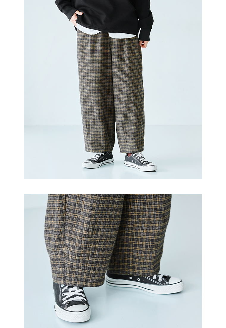 &yarn  コットンツイードチェックバルーンパンツ　ベージュ　寄り