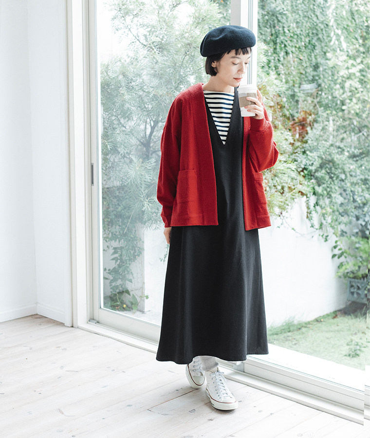 HEAVENLY  ウールミックスジャンパースカート ブラック カジュアル コート合わせ