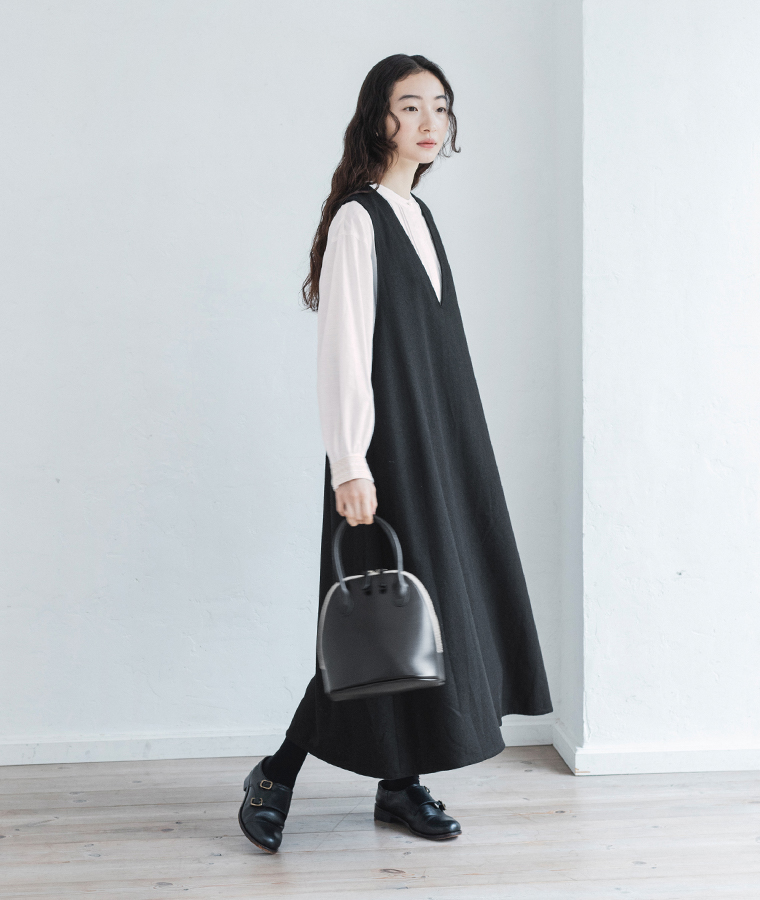 HEAVENLY  ウールミックスジャンパースカート グレー 上半身寄り