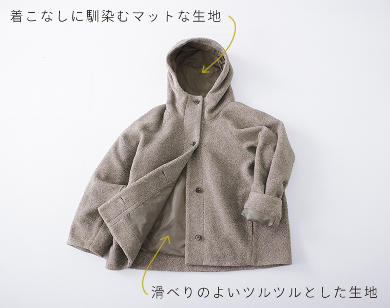 &yarn ブークレ フードショートコート　置き