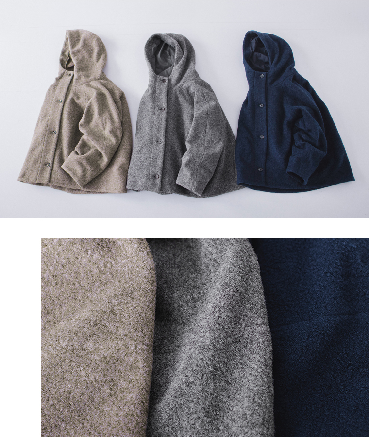 &yarn ブークレ フードショートコート 生地アップ