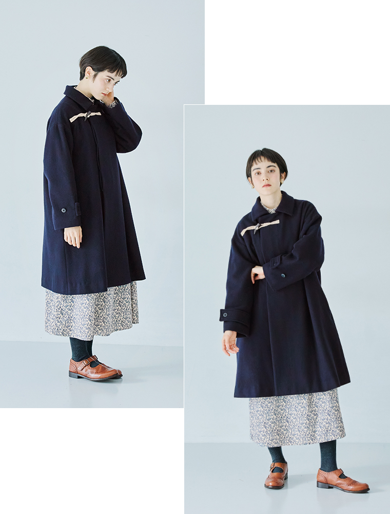 メルトントグルコートの横と正面のシルエット比較