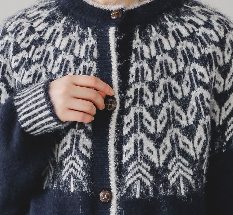 【 COLORK 】ニット求心柄カーディガン 柄＆ボタン