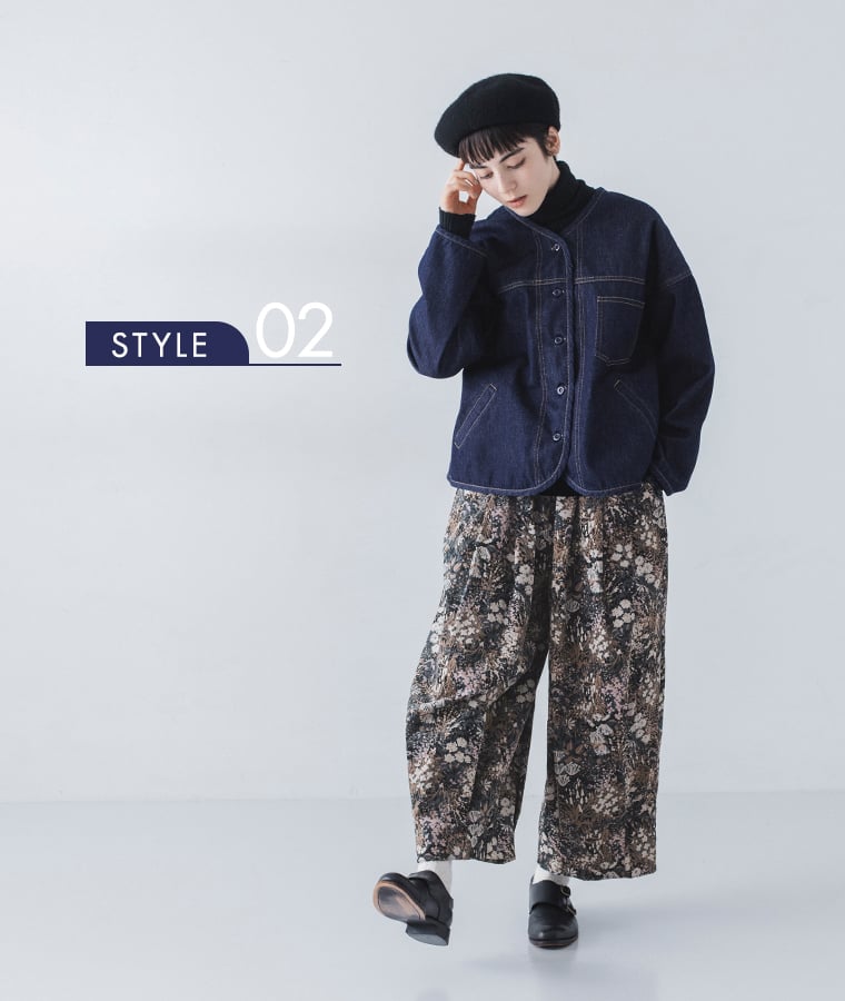 homeworking  裏ボアデニムあたたかノーカラージャケット