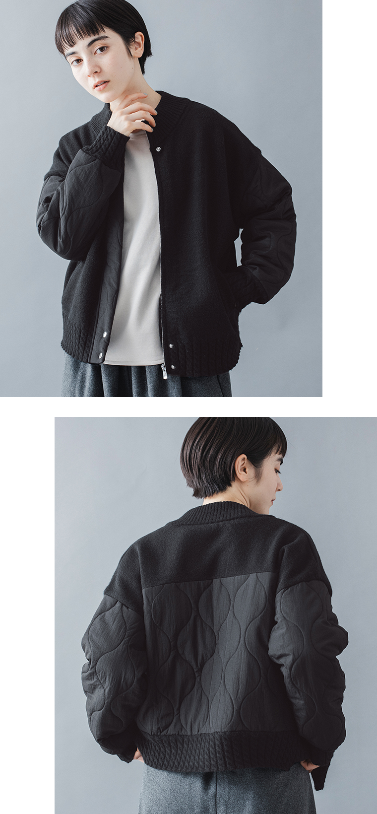 &yarnキルティングニットブルゾンブラックのカラー