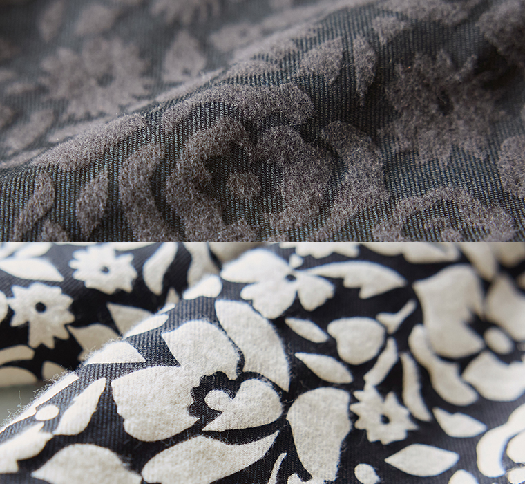 ichi ビエラ起毛フラワーセミワイドパンツの生地アップ