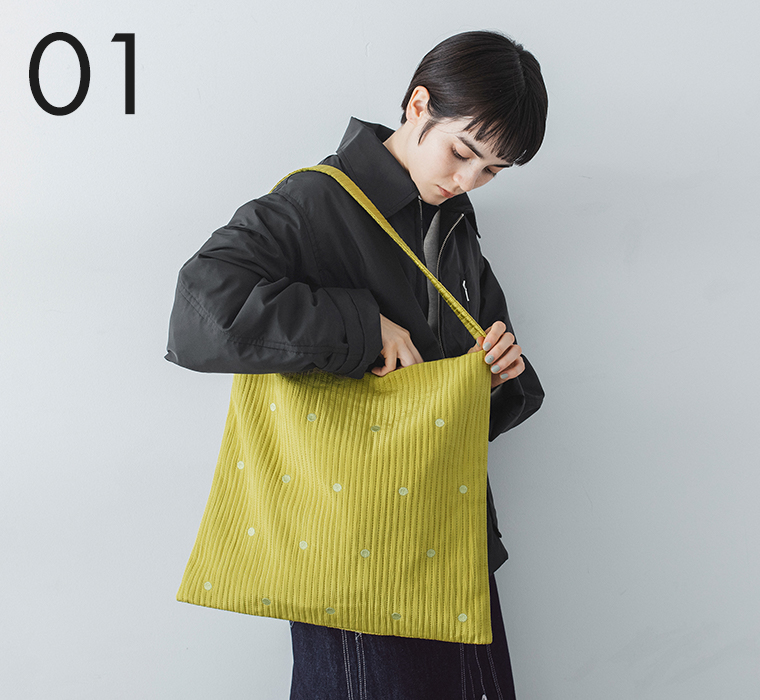 【 cache cache 】ラインドットワンショルダートート イエロー