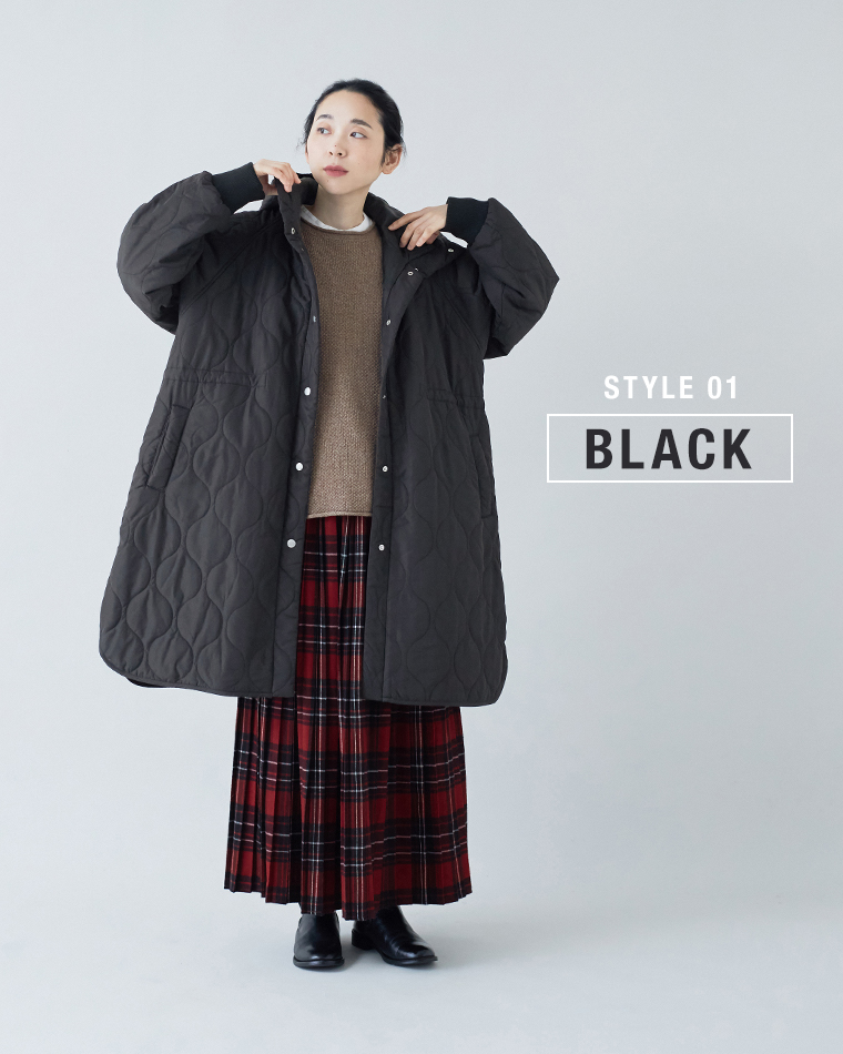 D*g*y ひょうたんキルトフーディーコートブラックの冬のお出かけコーディネート