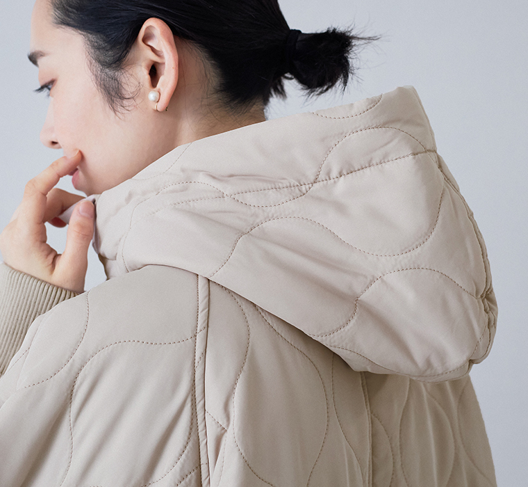 D*g*y ひょうたんキルトフーディーコートベージュのフード