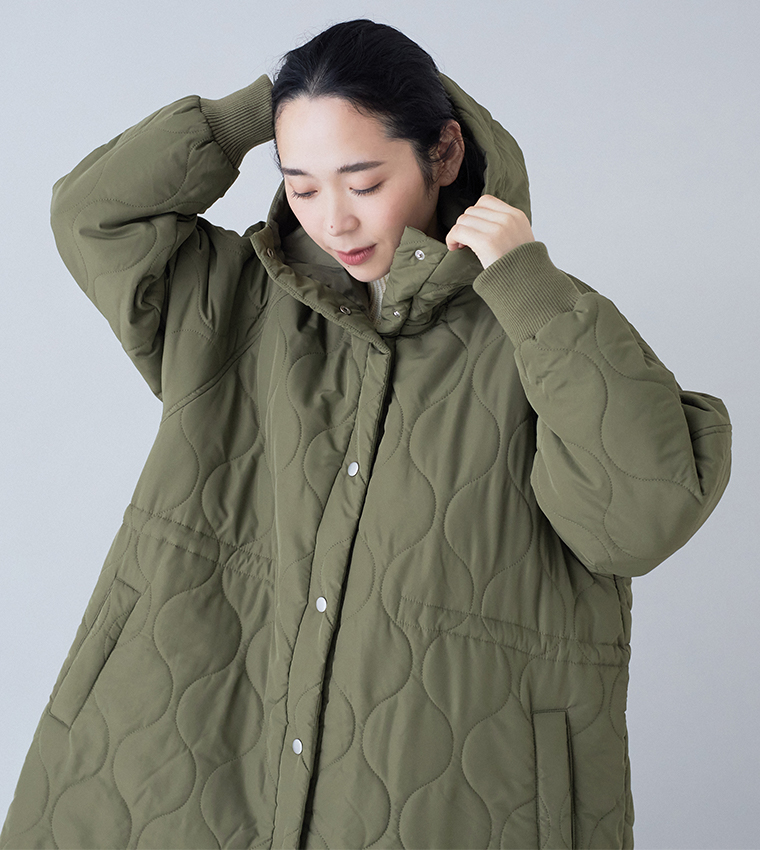 D*g*y ひょうたんキルトフーディーコートカーキの柄と生地