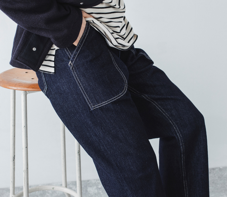 vent blanc　デニムベイカーパンツ サイドディテール