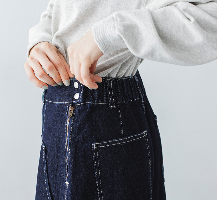 vent blanc　デニムベイカースカート ウエストディテール