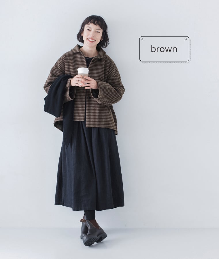 &yarn ギンガムチェック中綿ジャケット(ブラウン)のコーディネート