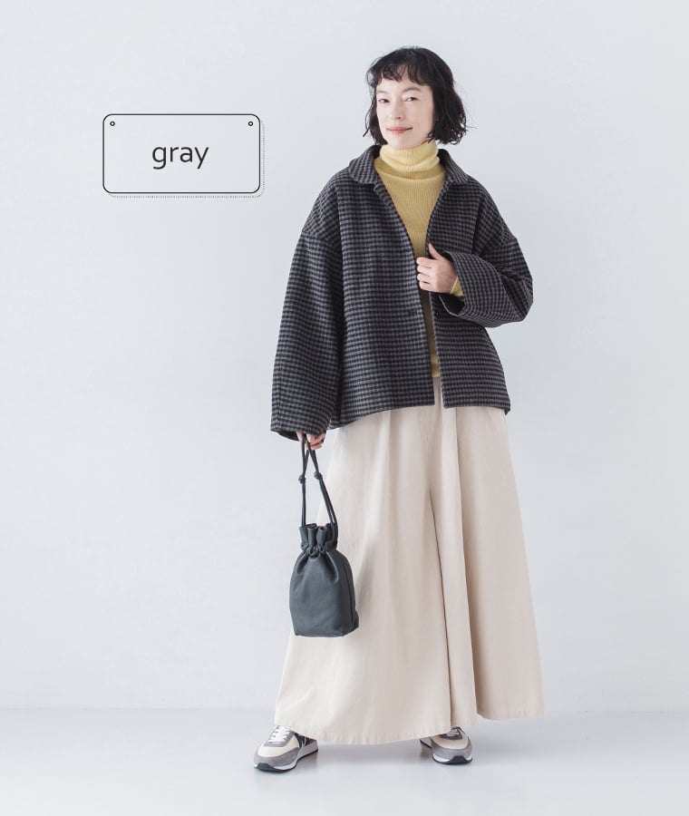 &yarn ギンガムチェック中綿ジャケット(グレー)のコーディネート