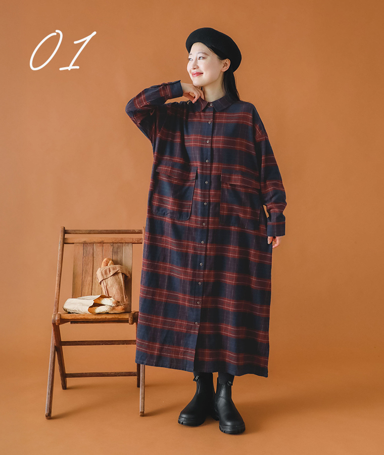 【 COLORK 】ナチュラルチェックワーク風ワンピース