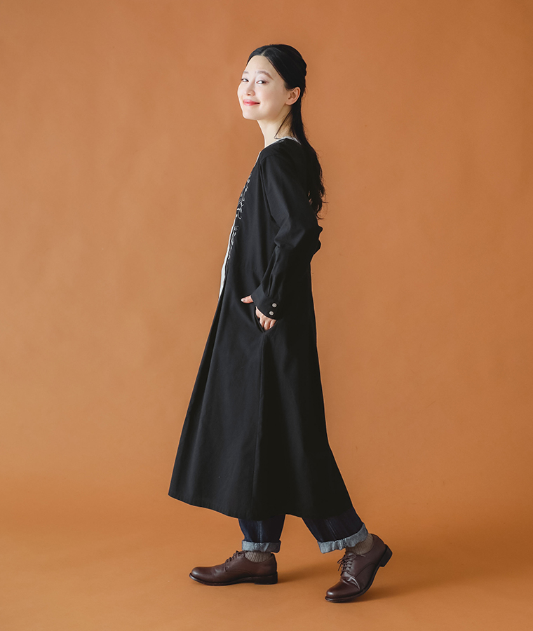 【 cloudnine 】起毛コットン配色刺繍入りワンピース 全身コーディネート