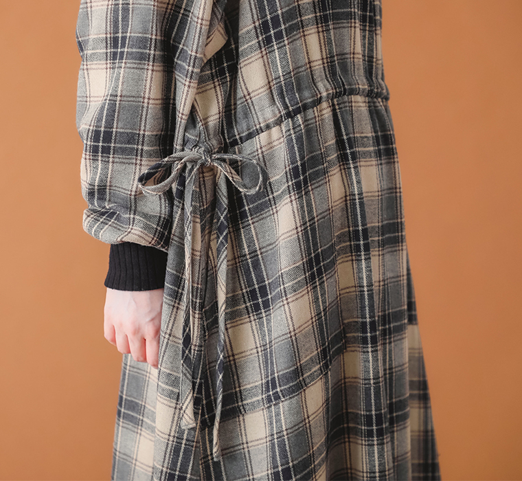 【 LUPILIEN 】起毛ネルタートルワンピース ウエストリボン寄り