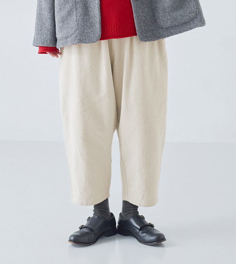 ista-ire 別注｜起毛コットンリネンツイル　あったかよくばりパンツ ベージュのカラー