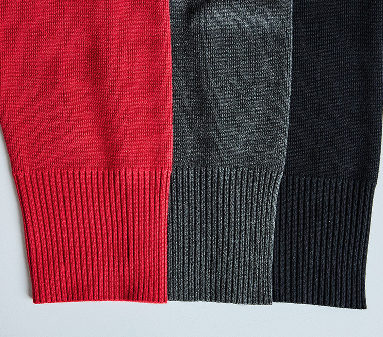 レッド・ダークグレー・ブラックの袖口リブの比較画像