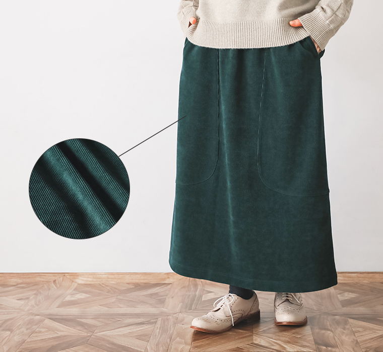 C.S RIB切替セミタイトスカート（グリーン）の生地アップ