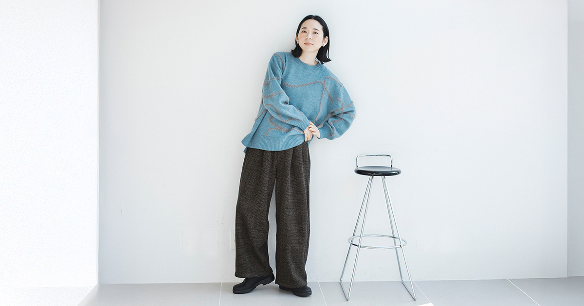 美シルエット×ツイード【 nod 】あたたかワイドパンツ