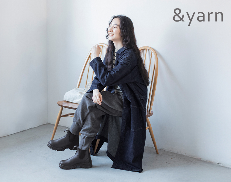 &yarnのコットンニットパンツ（チャコール）のコーディネート