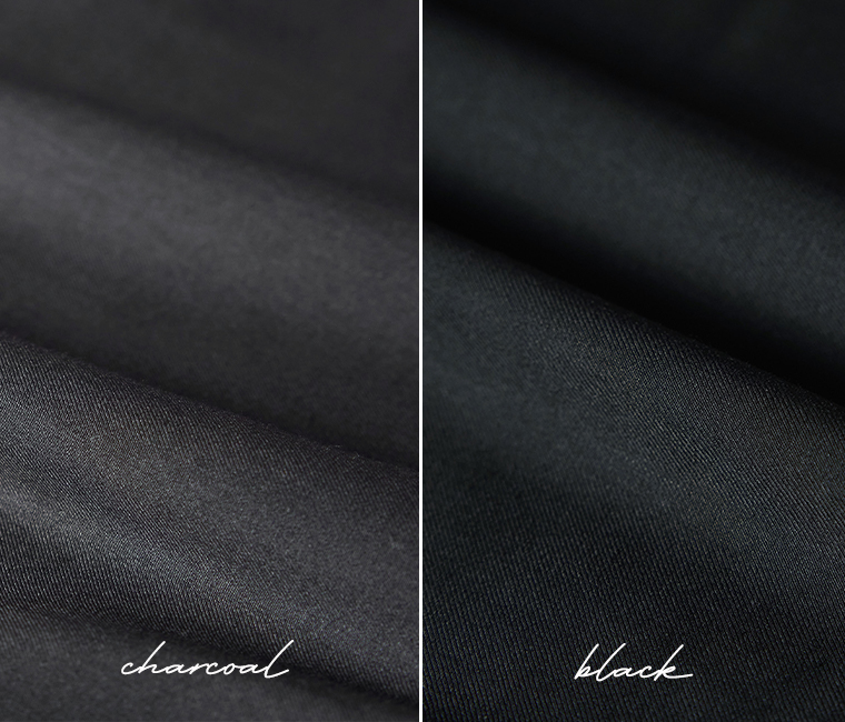 ダブルフリルワンピースのチャコールとブラックの生地の比較画像