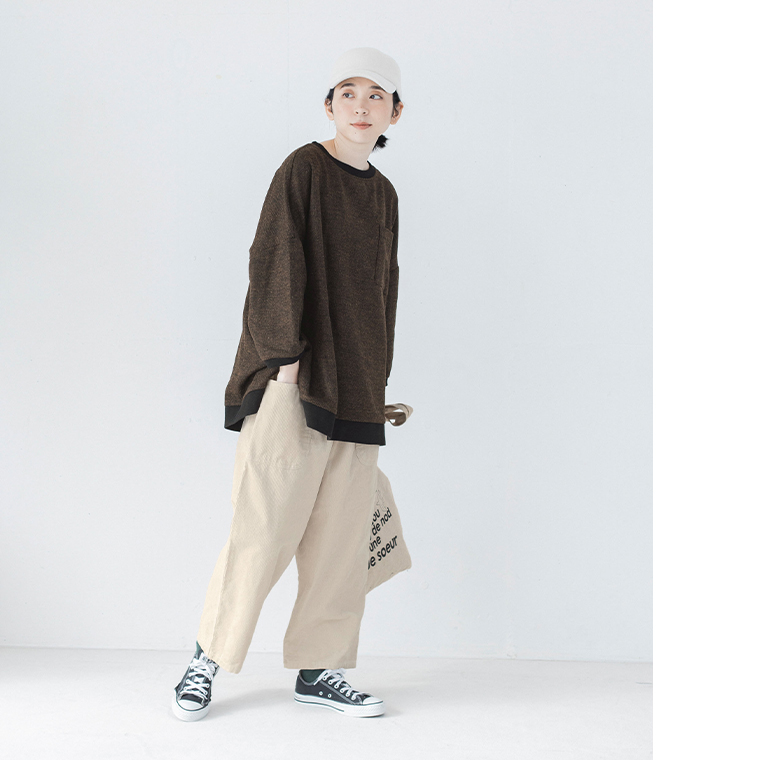 D*g*yのツイード素材リブチュニック（ブラウン）のサイドシルエット