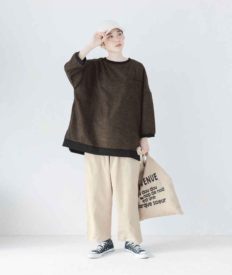 D*g*yのツイード素材リブチュニック（ブラウン）の全身コーディネート