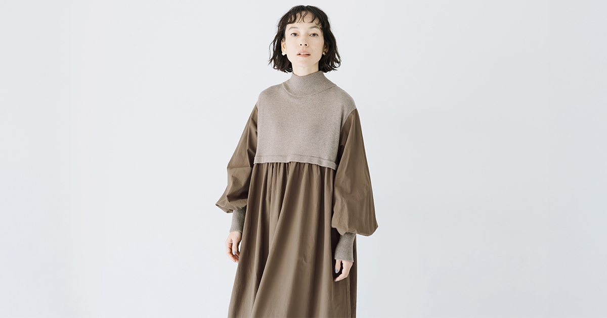 異素材を楽しむ【 ichi 】ハイネックワンピース