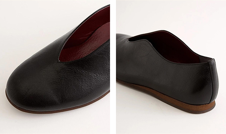 DOUBLETREEフラットパンプスのつま先とヒール部分のディテールカット