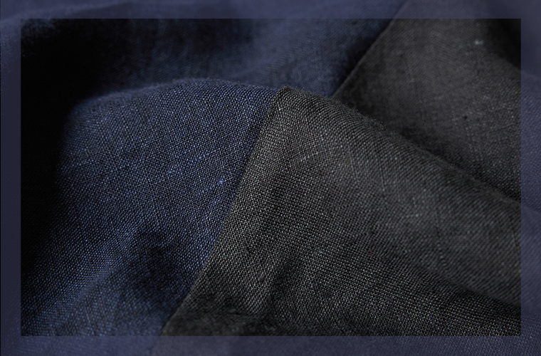 08Mab 9番手リネンアシンメトリー切り替えワンピースの生地アップ