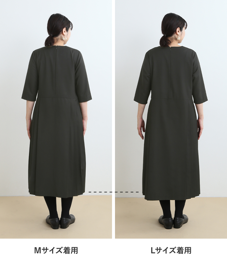 スタッフ身長165cmがワンピース（ブラック）のMサイズとLサイズを着用したバックスタイルの比較