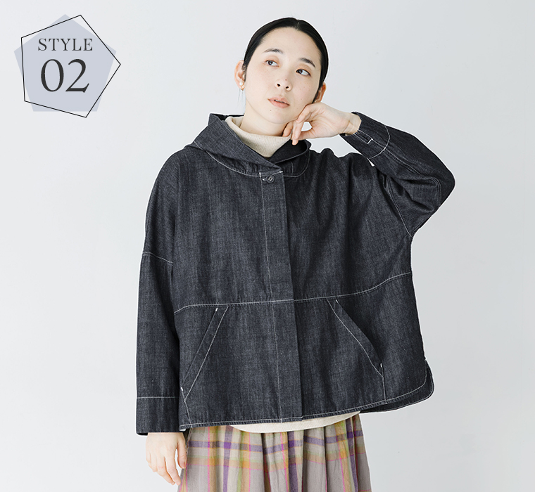 TUTIE. デニムフーディー レディース STYLE02 着用 フード付き ナチュラルな佇まい