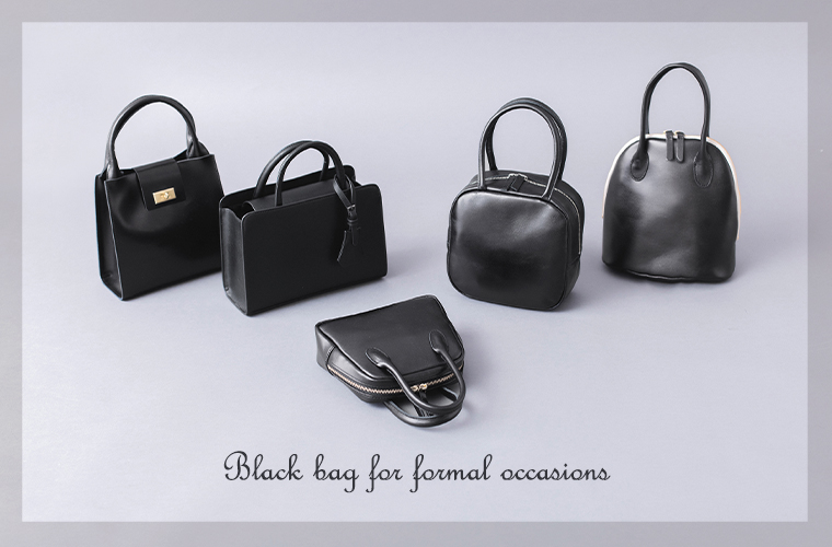 TIDEWAYとcache cacheのフォーマル向けブラックバッグを並べたイメージ