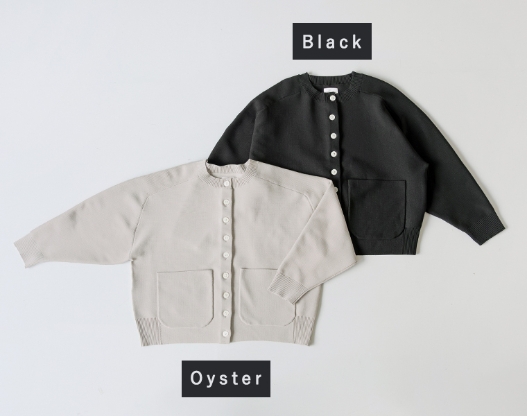 Bliss bunch ポリエステルニット変形ラグランカーディガン（ブラック／オイスター）置き画像