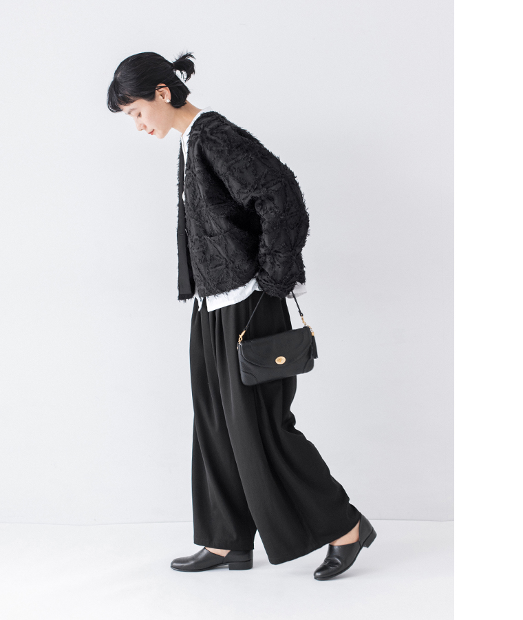 &yarn ジャガードジャケット サイドスタイル ブラック 軽やかに羽織れる レディース