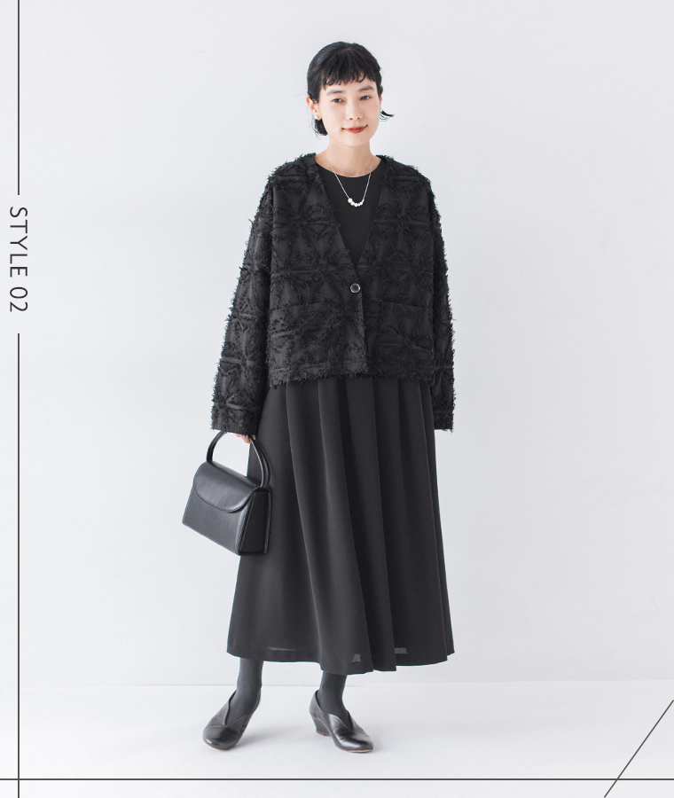 &yarn ジャガードジャケット STYLE02 コーディネート レディース ブラック フォーマルカジュアル